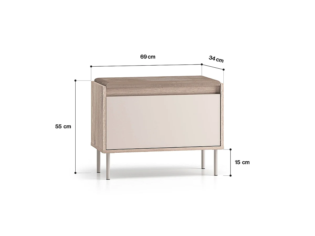 Banc meuble à chaussures 1 porte Alos Cachemire et Bois