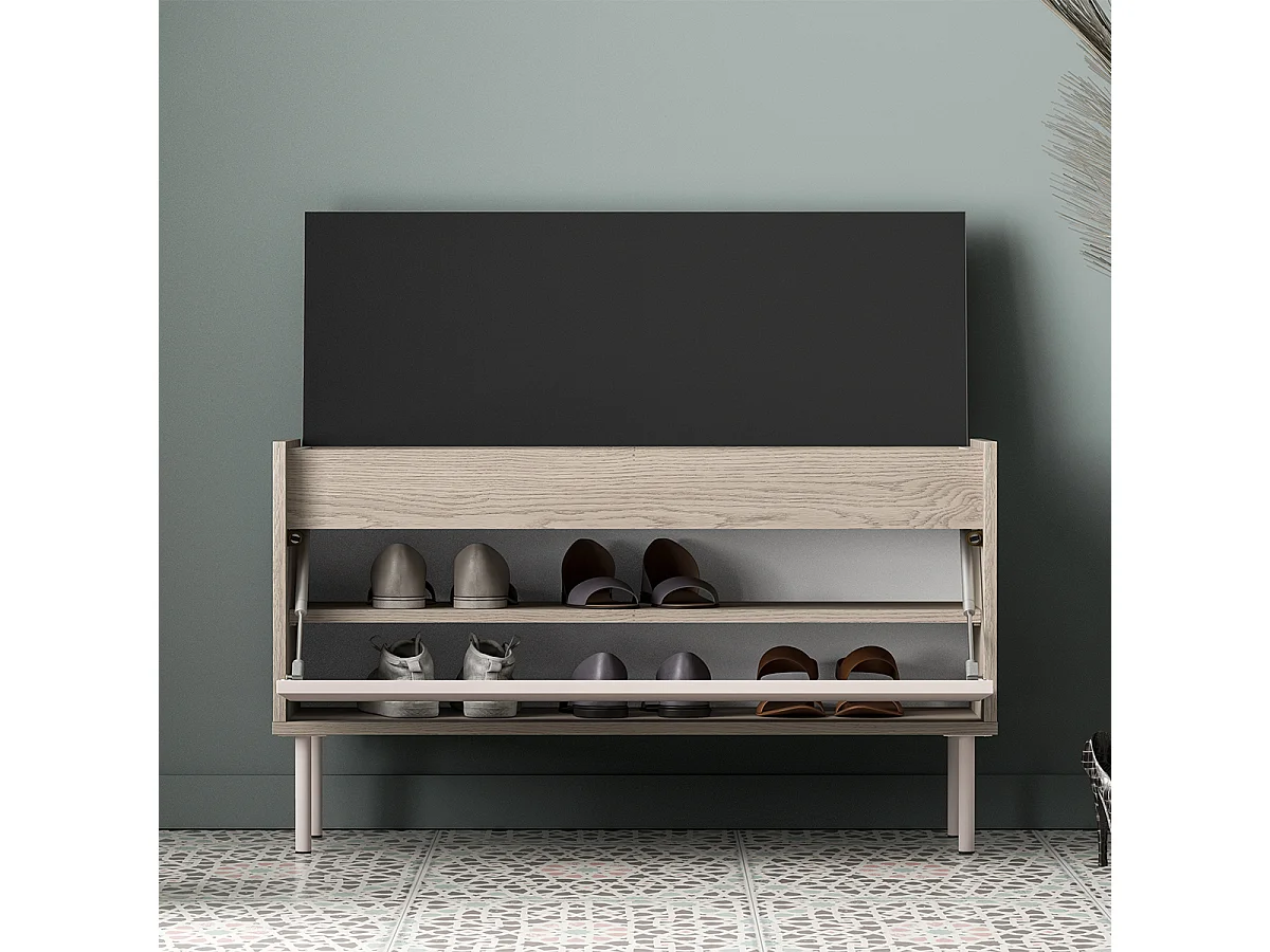 Banc meuble à chaussures long 1 porte Alos Cachemire et Bois