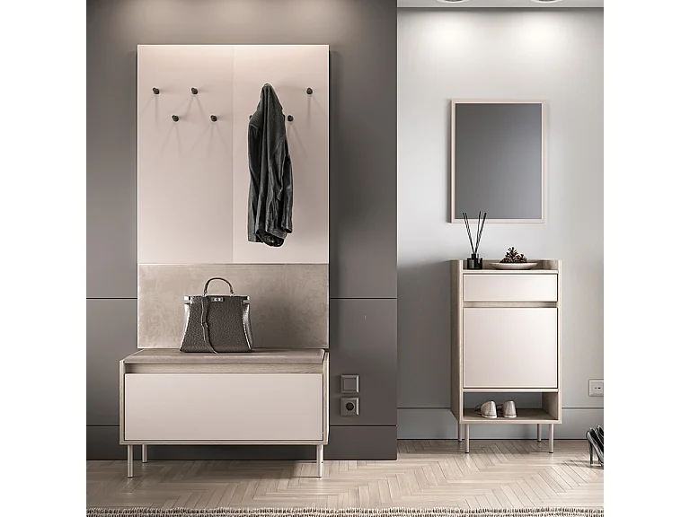 Banc meuble à chaussures long 1 porte Alos Cachemire et Bois