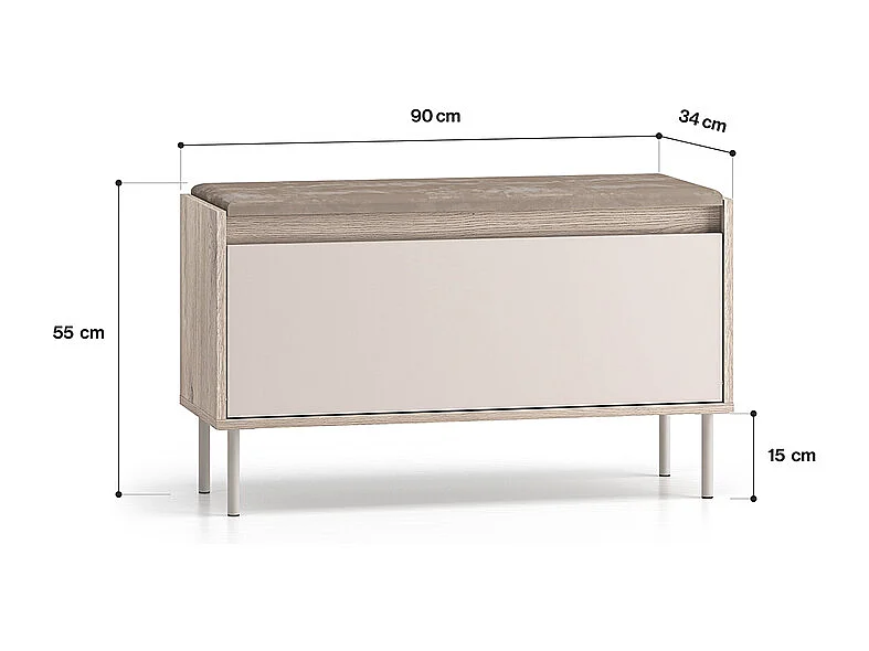 Banc meuble à chaussures long 1 porte Alos Cachemire et Bois