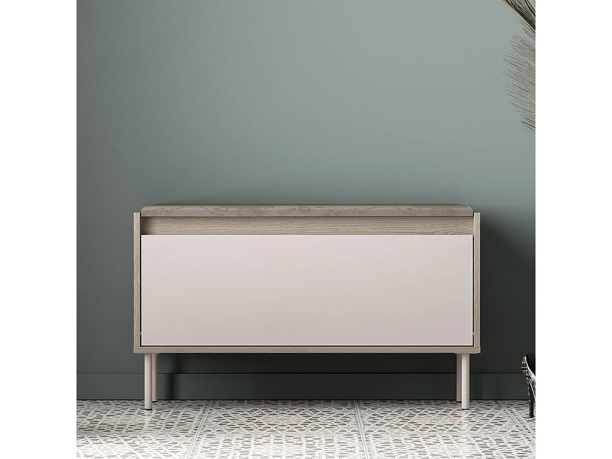 Banc meuble à chaussures long 1 porte Alos Cachemire et Bois