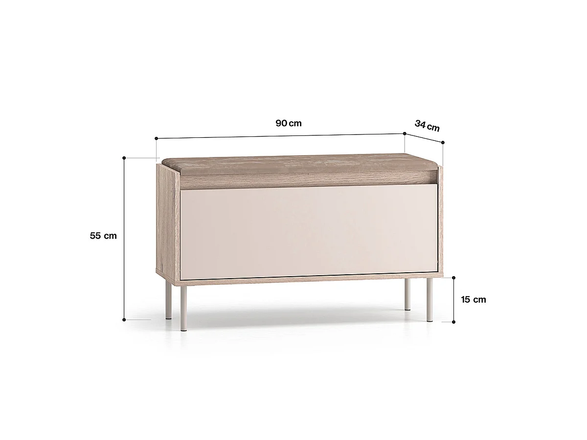 Banc meuble à chaussures long 1 porte Alos Cachemire et Bois
