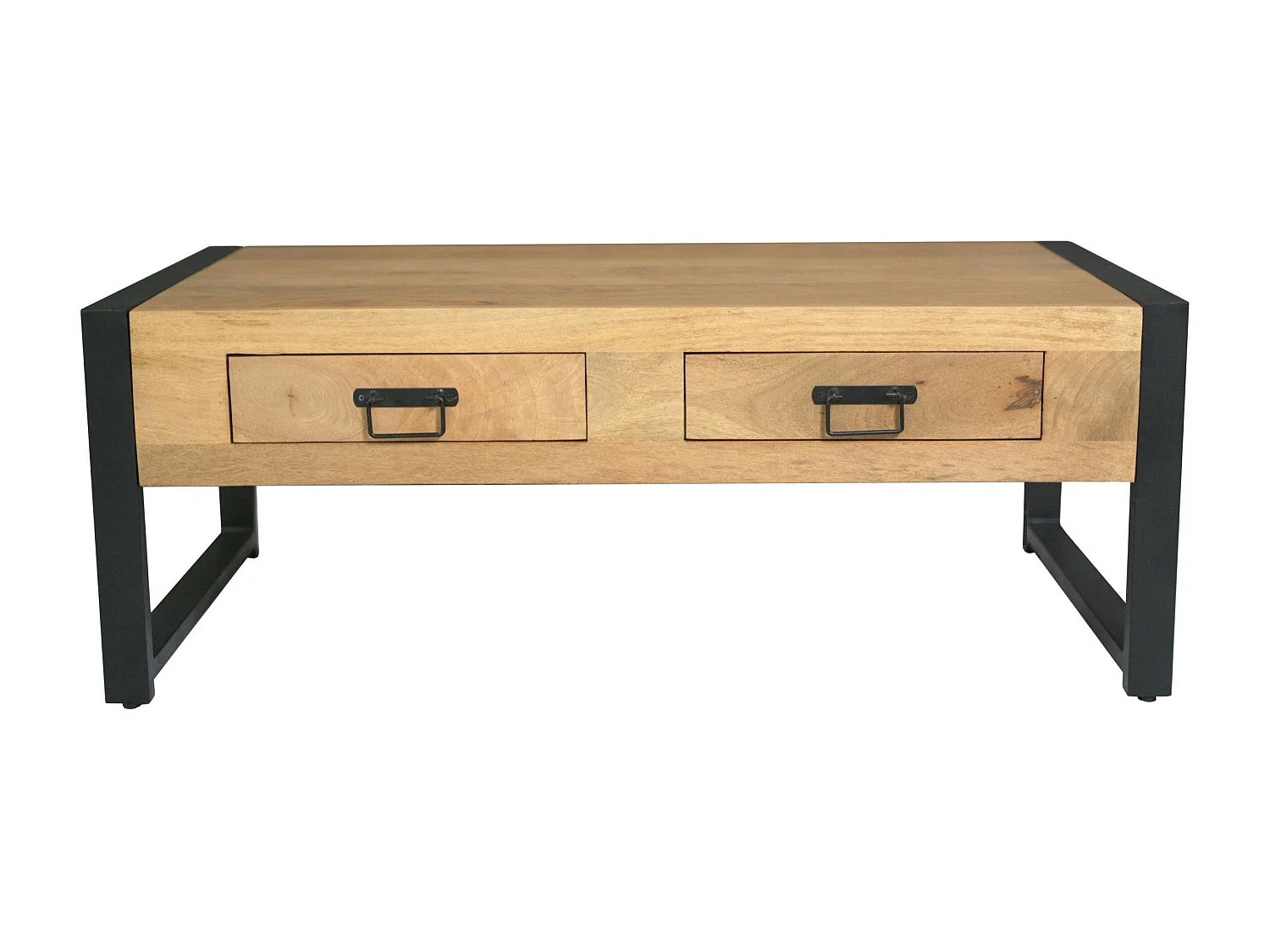 Table basse rectangulaire bois clair métal noir 2 tiroirs MILORA