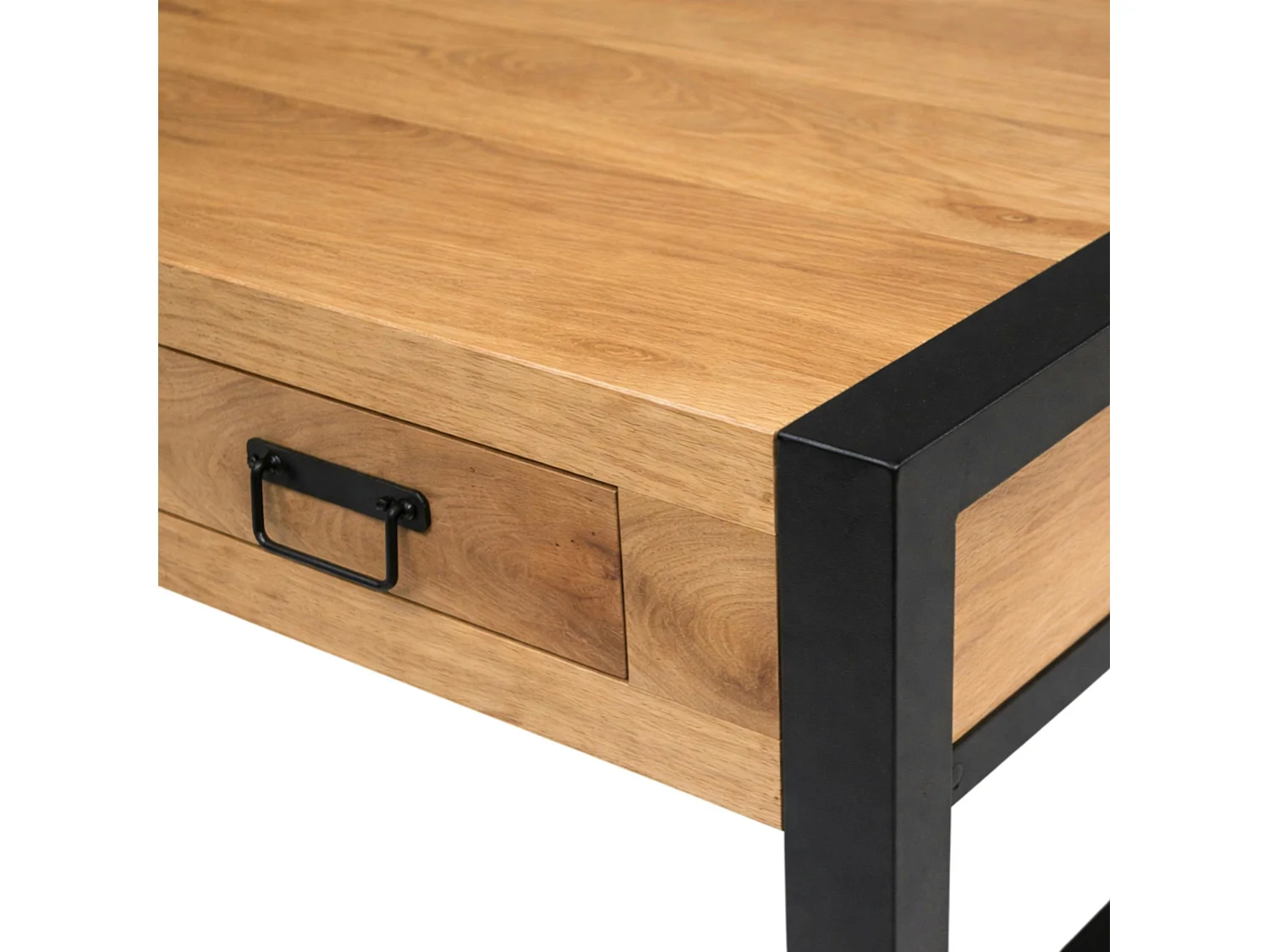 Table basse rectangulaire bois clair métal noir 2 tiroirs MILORA