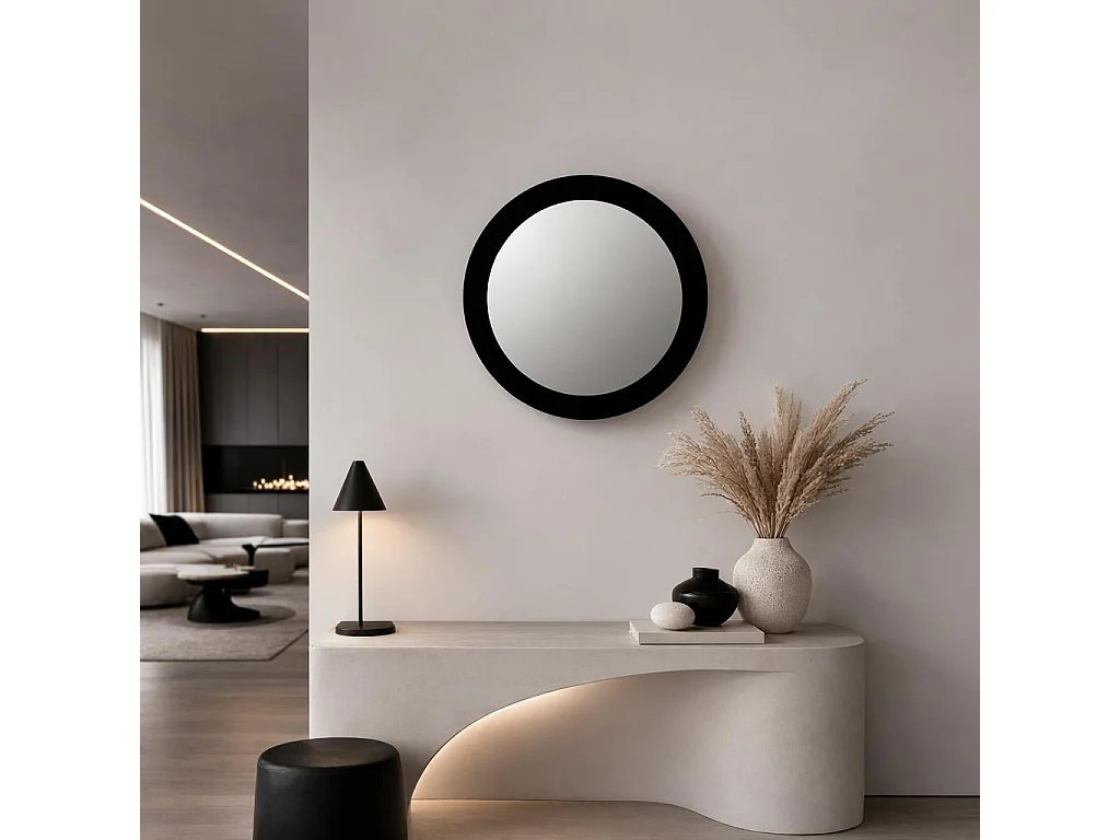 Miroir rond mural en bois noir diamètre 80 cm ASPEN