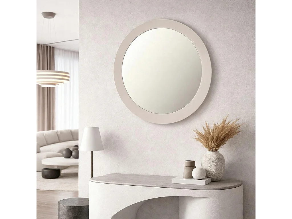 Miroir rond en bois couleur sable diamètre 80 cm ASPEN