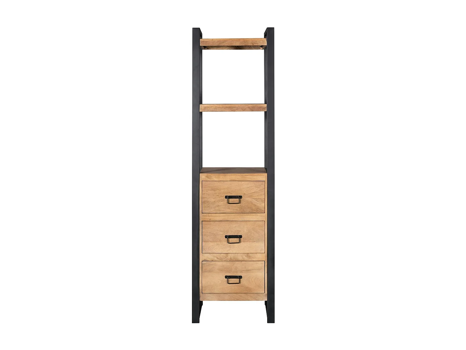 Colonne de salon bois clair métal noir 3 tiroirs MILORA