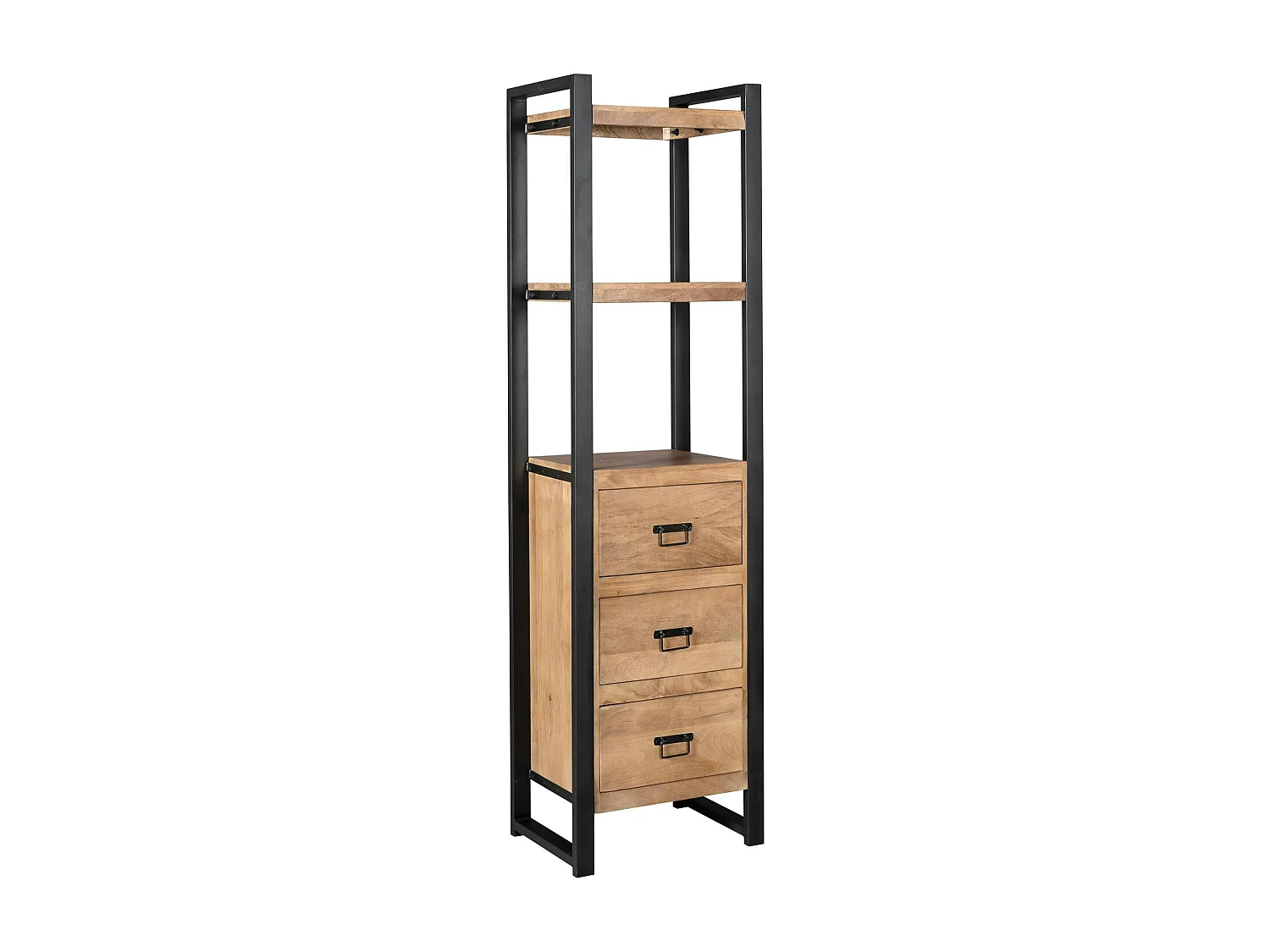 Colonne de salon bois clair métal noir 3 tiroirs MILORA