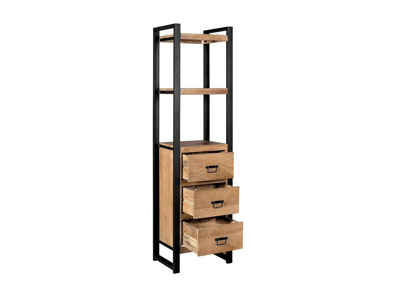 Colonne de salon bois clair métal noir 3 tiroirs MILORA