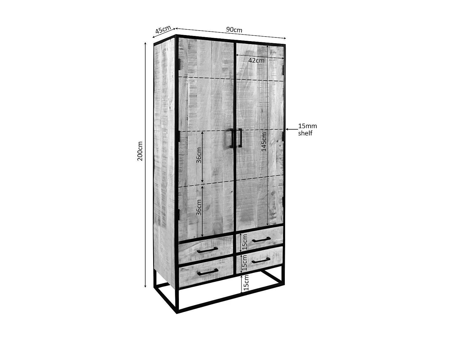 Buffet haut en bois clair 2 portes 4 tiroirs RIVANO
