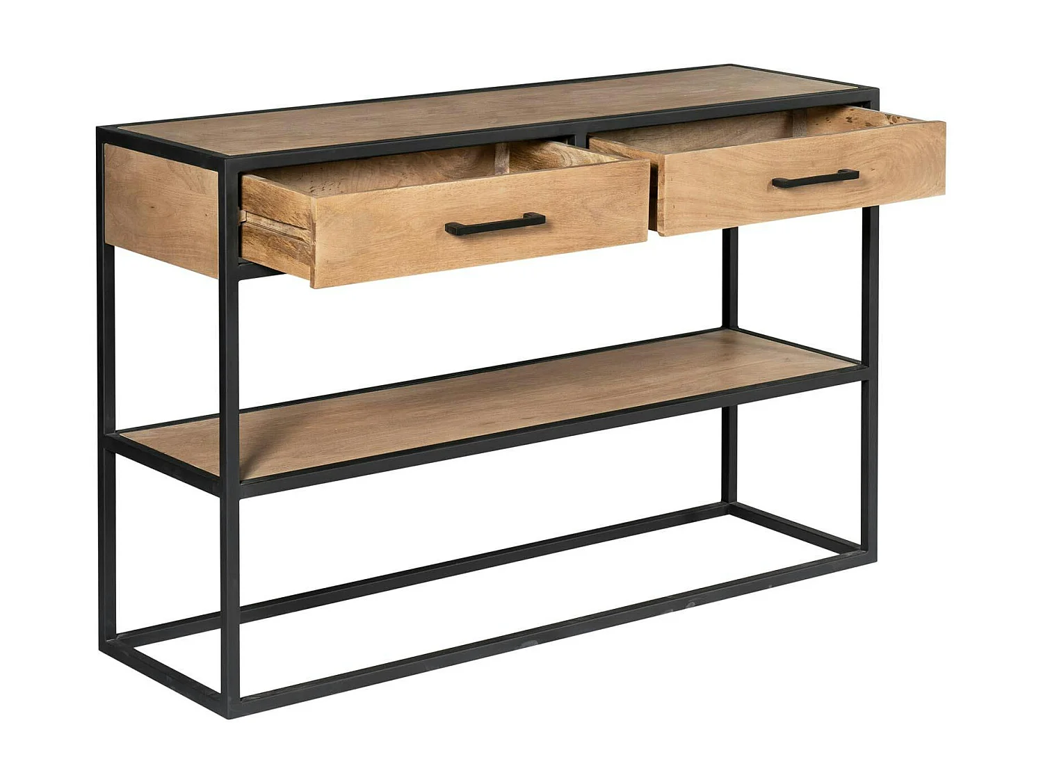 Console d'entrée bois clair 2 plateaux 2 tiroirs RIVANO