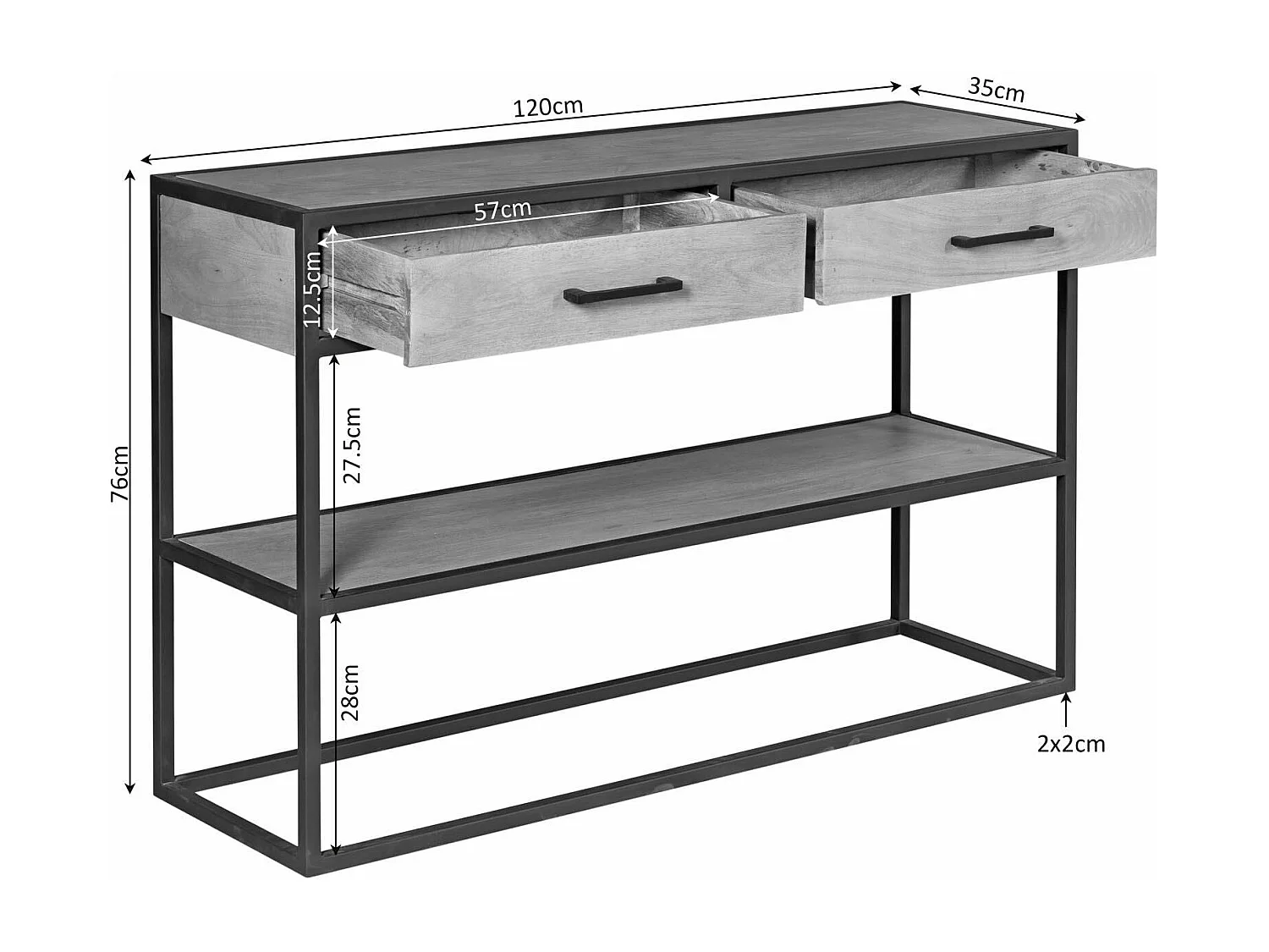 Console d'entrée bois clair 2 plateaux 2 tiroirs RIVANO