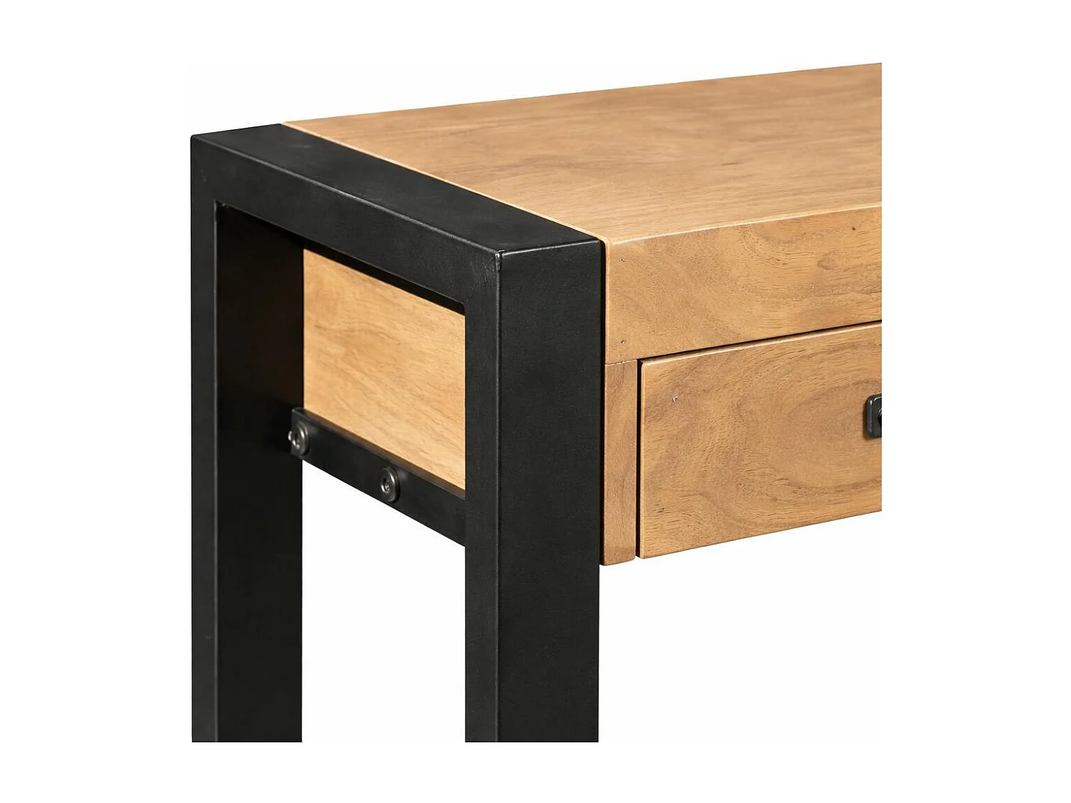 Longue console d'entrée bois clair métal noir 3 tiroirs MILORA