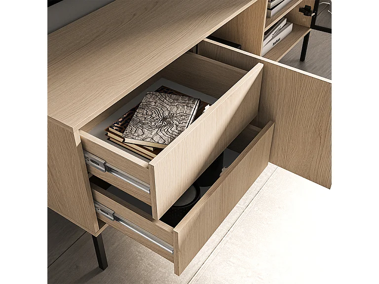 Mobile TV 2 ante 2 cassetti Paige marrone e nero 160cm