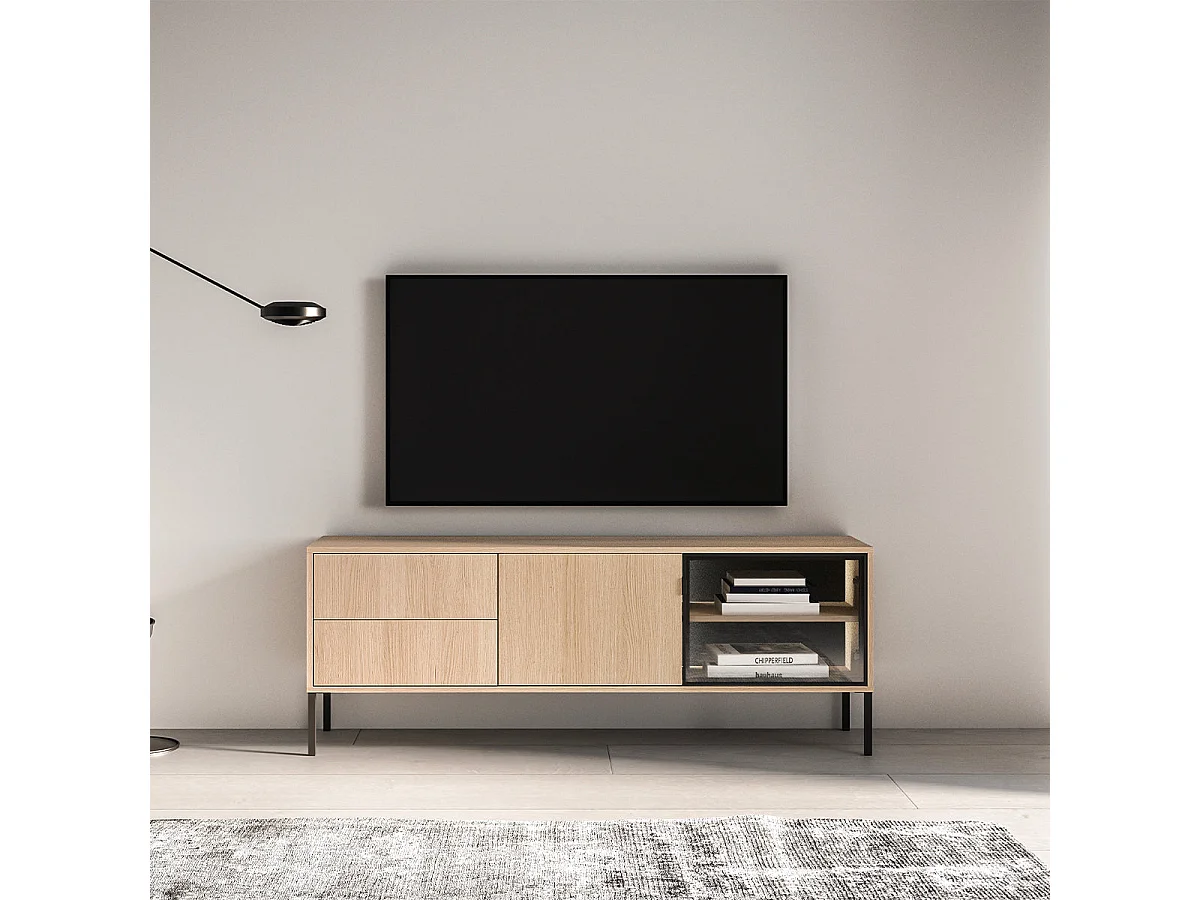 2-door 2-drawer TV stand 160 cm Paige Wood and Black