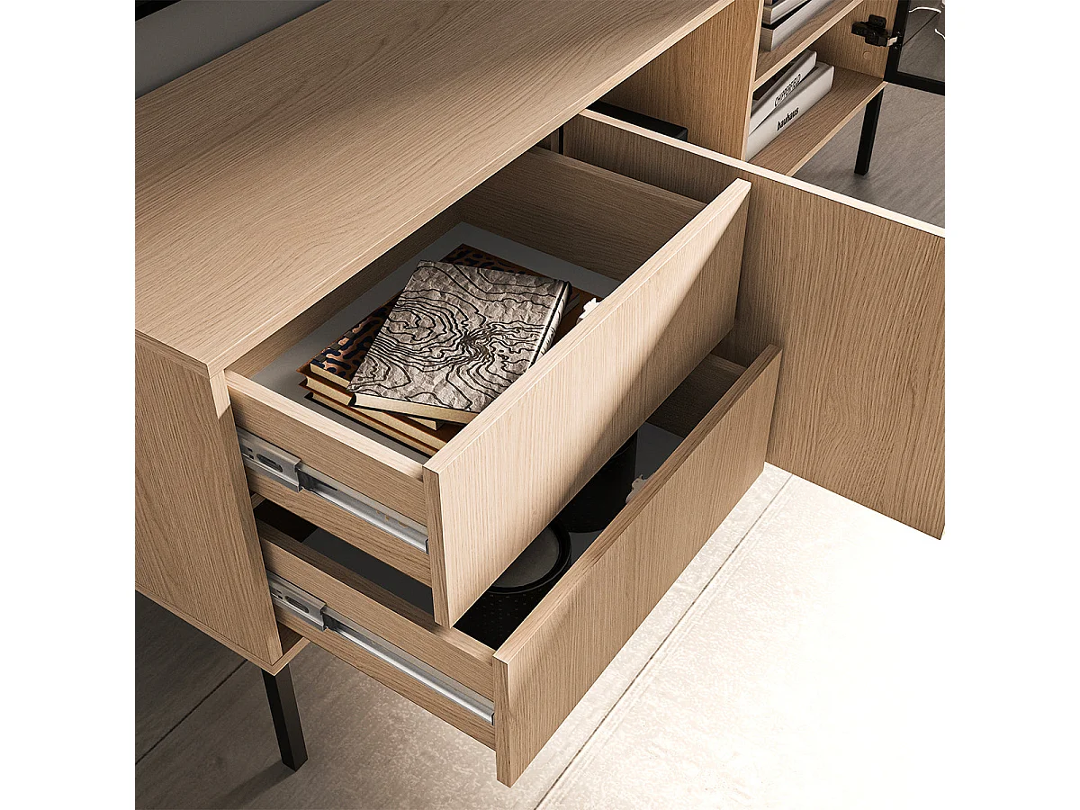 2-door 2-drawer TV stand 160 cm Paige Wood and Black