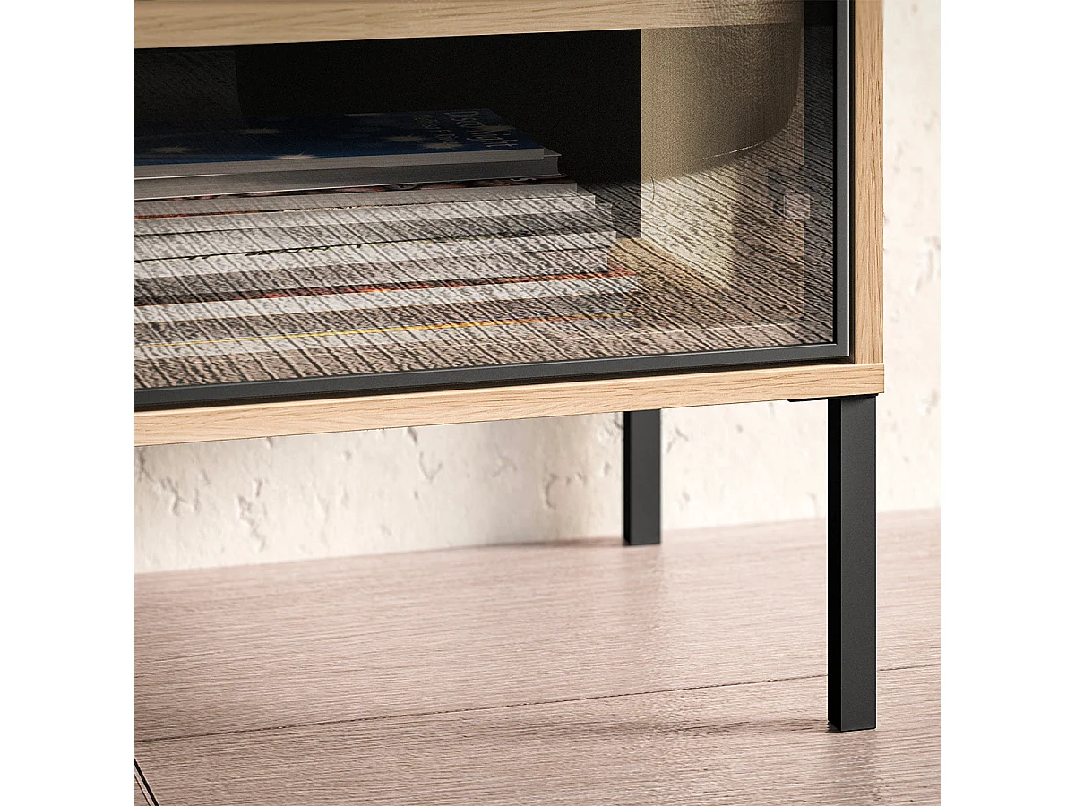 2-door 2-drawer TV stand 160 cm Paige Wood and Black