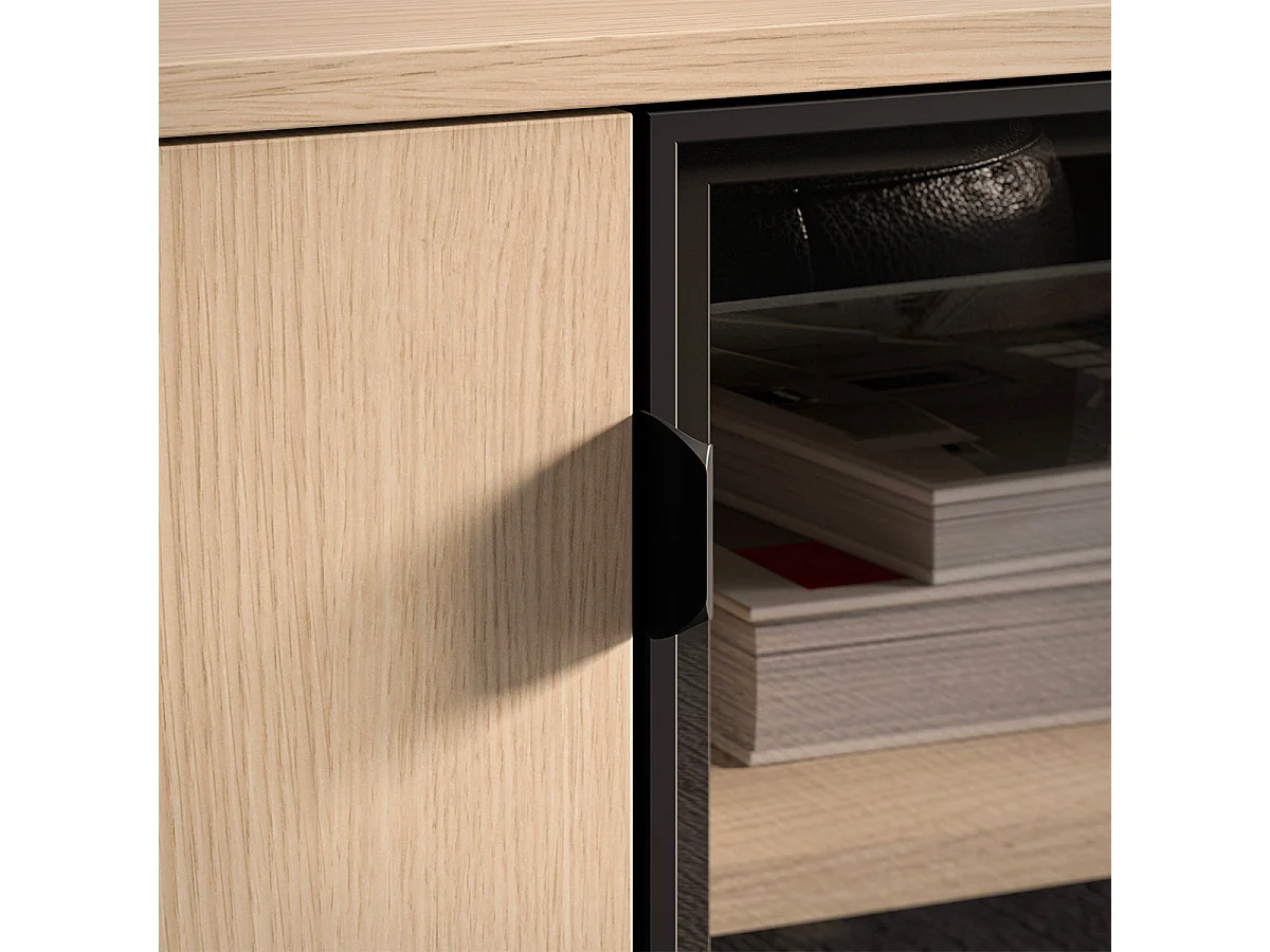 2-door 2-drawer TV stand 160 cm Paige Wood and Black