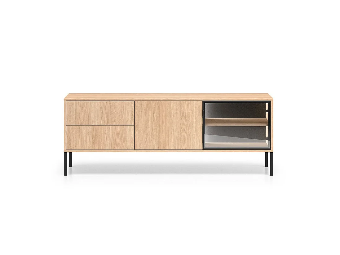 2-door 2-drawer TV stand 160 cm Paige Wood and Black