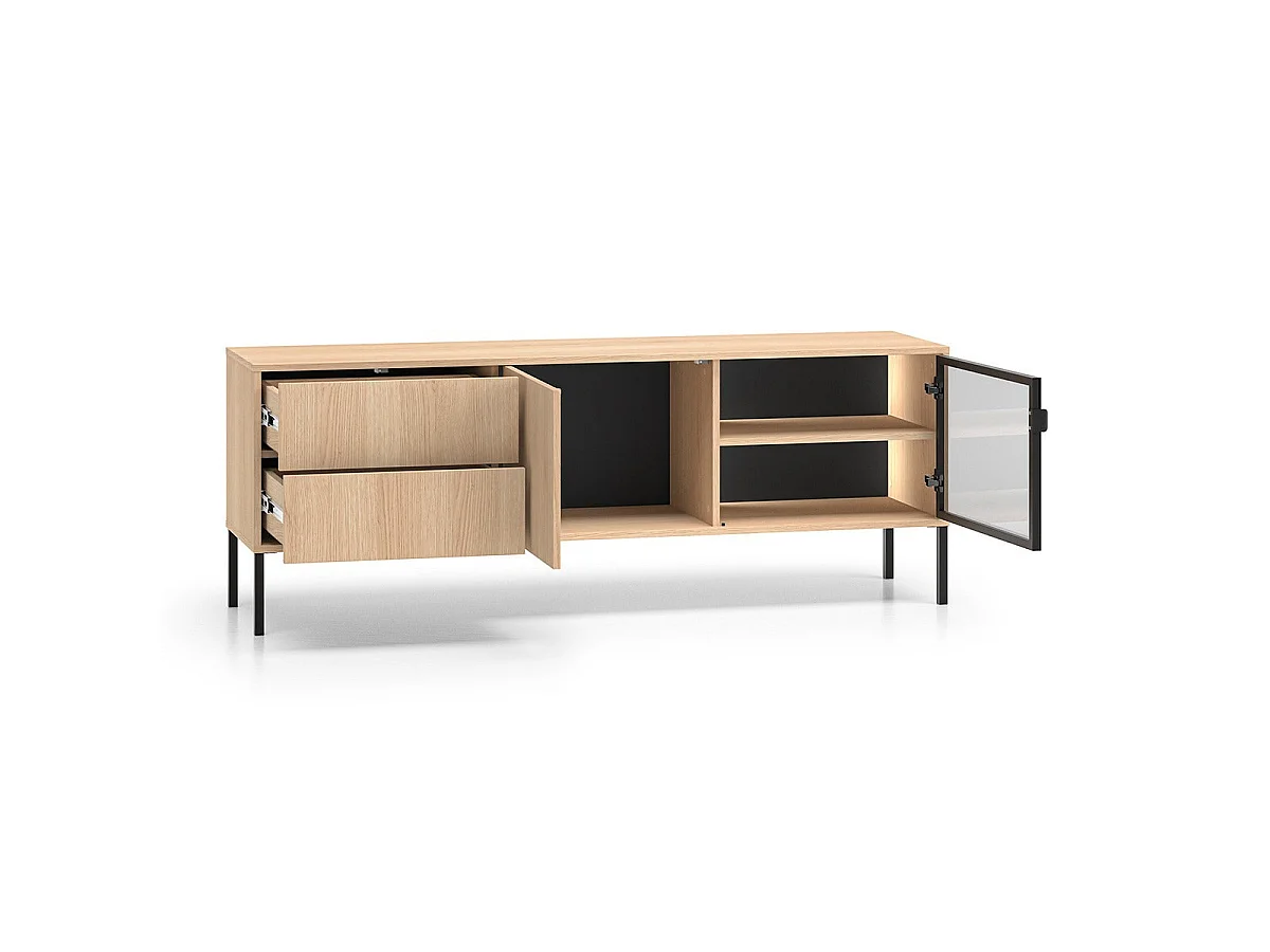 2-door 2-drawer TV stand 160 cm Paige Wood and Black