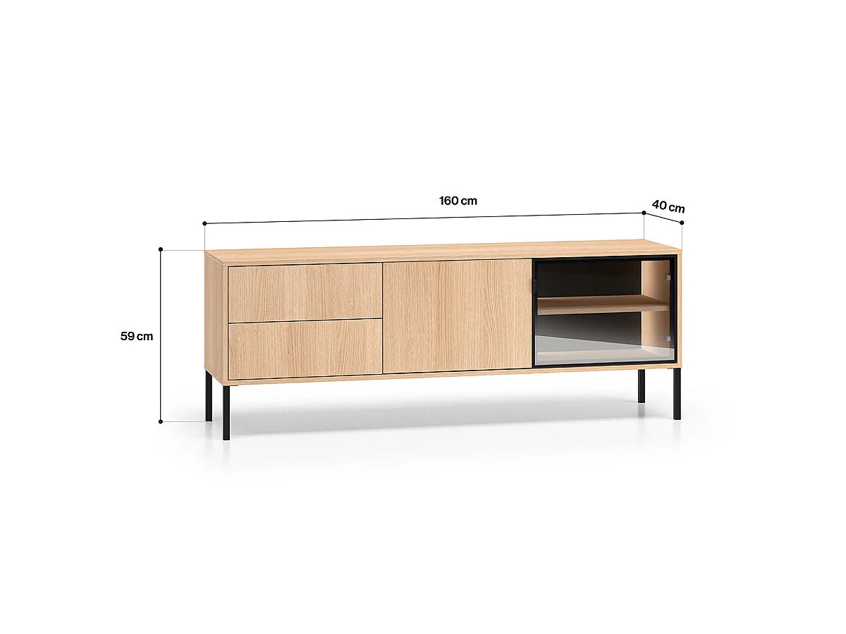 2-door 2-drawer TV stand 160 cm Paige Wood and Black