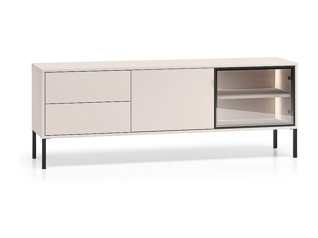 Meuble TV 2 portes 2 tiroirs 160 cm Paige Cachemire et Noir