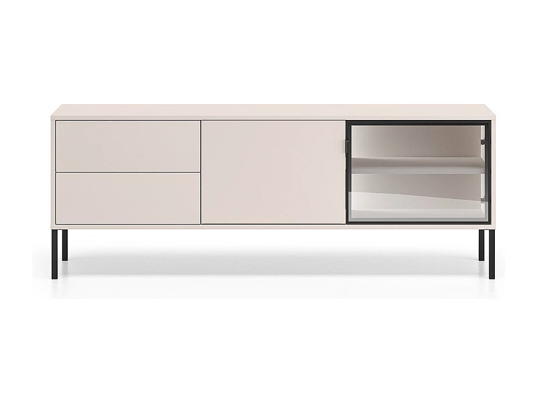 Meuble TV 2 portes 2 tiroirs 160 cm Paige Cachemire et Noir