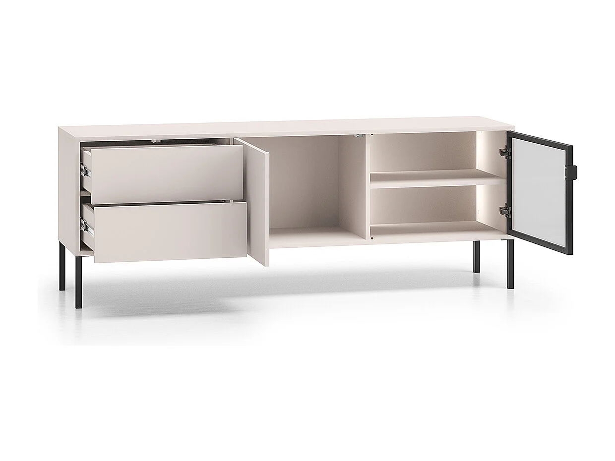 Meuble TV 2 portes 2 tiroirs 160 cm Paige Cachemire et Noir