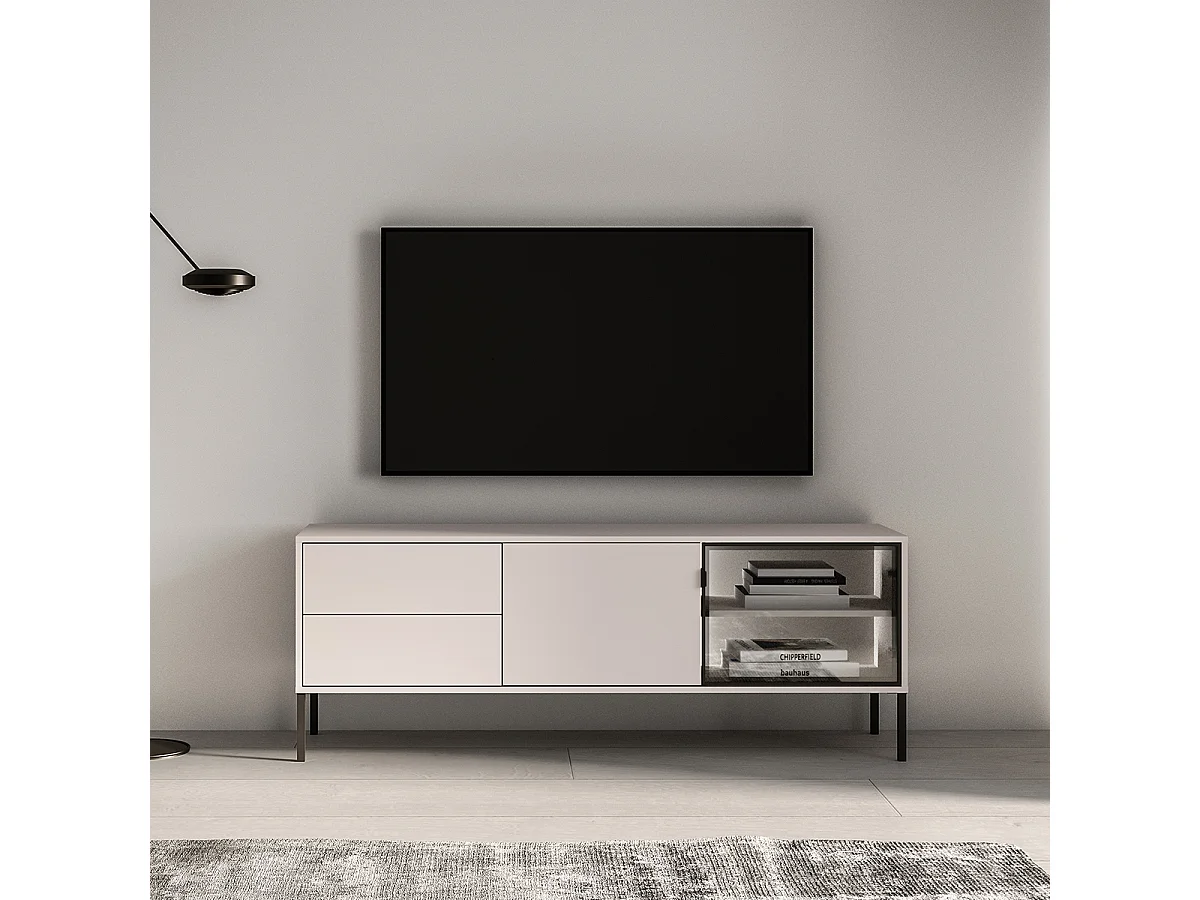 Meuble TV 2 portes 2 tiroirs 160 cm Paige Cachemire et Noir