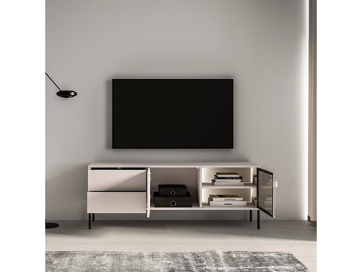 Meuble TV 2 portes 2 tiroirs 160 cm Paige Cachemire et Noir