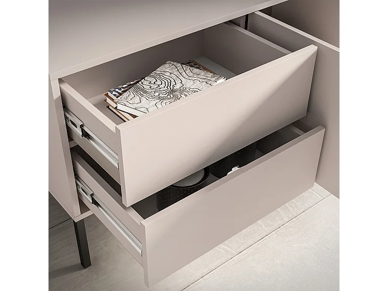 Meuble TV 2 portes 2 tiroirs 160 cm Paige Cachemire et Noir