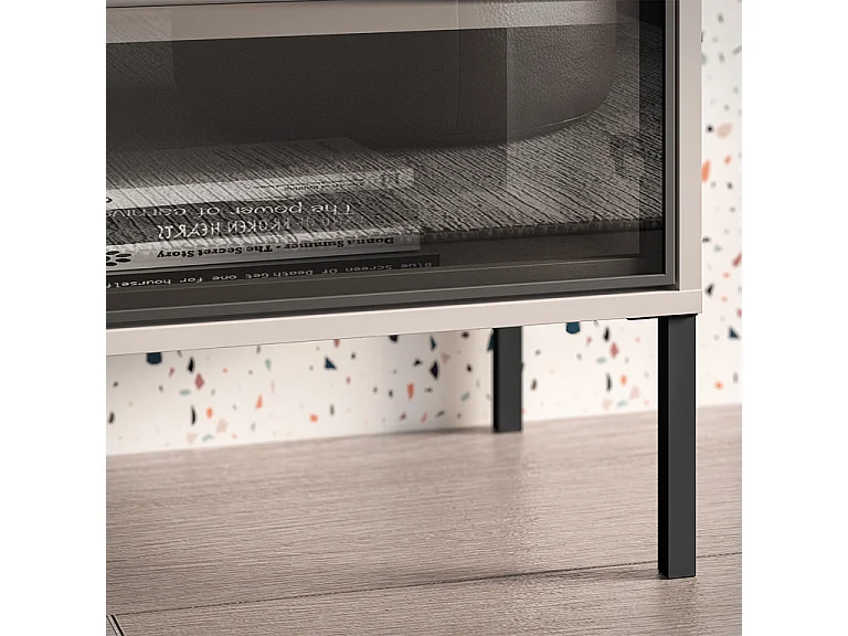 Meuble TV 2 portes 2 tiroirs 160 cm Paige Cachemire et Noir