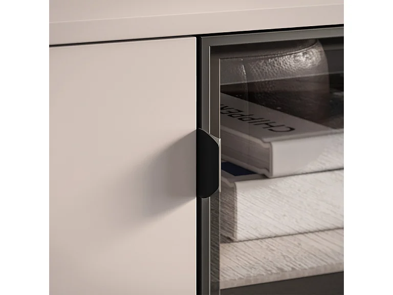 Meuble TV 2 portes 2 tiroirs 160 cm Paige Cachemire et Noir