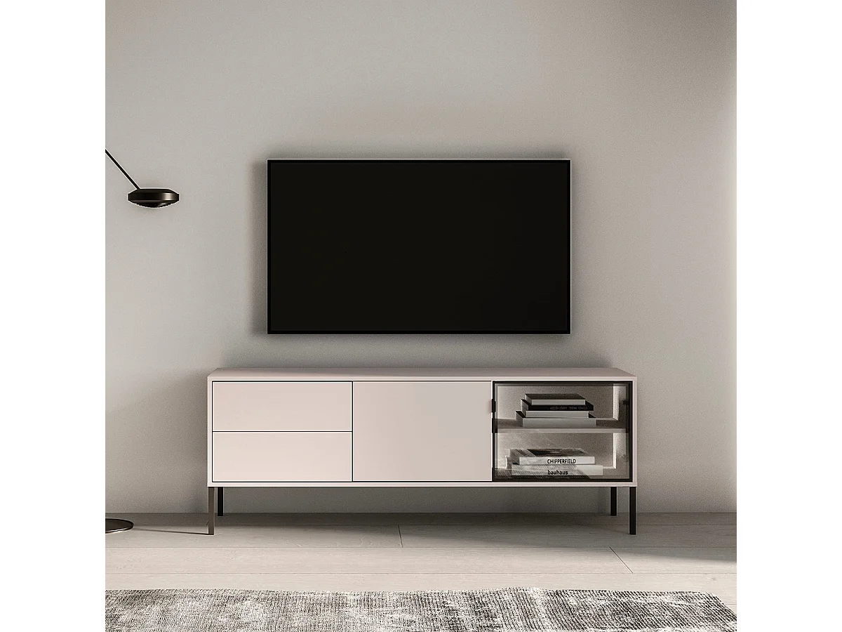 2-door 2-drawer TV stand 160 cm Paige Cashmere and Black