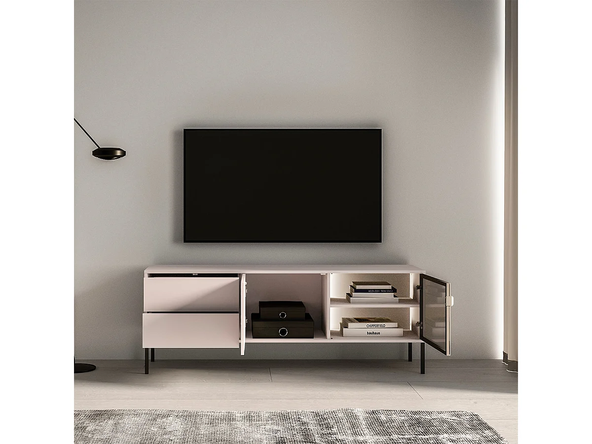 2-door 2-drawer TV stand 160 cm Paige Cashmere and Black