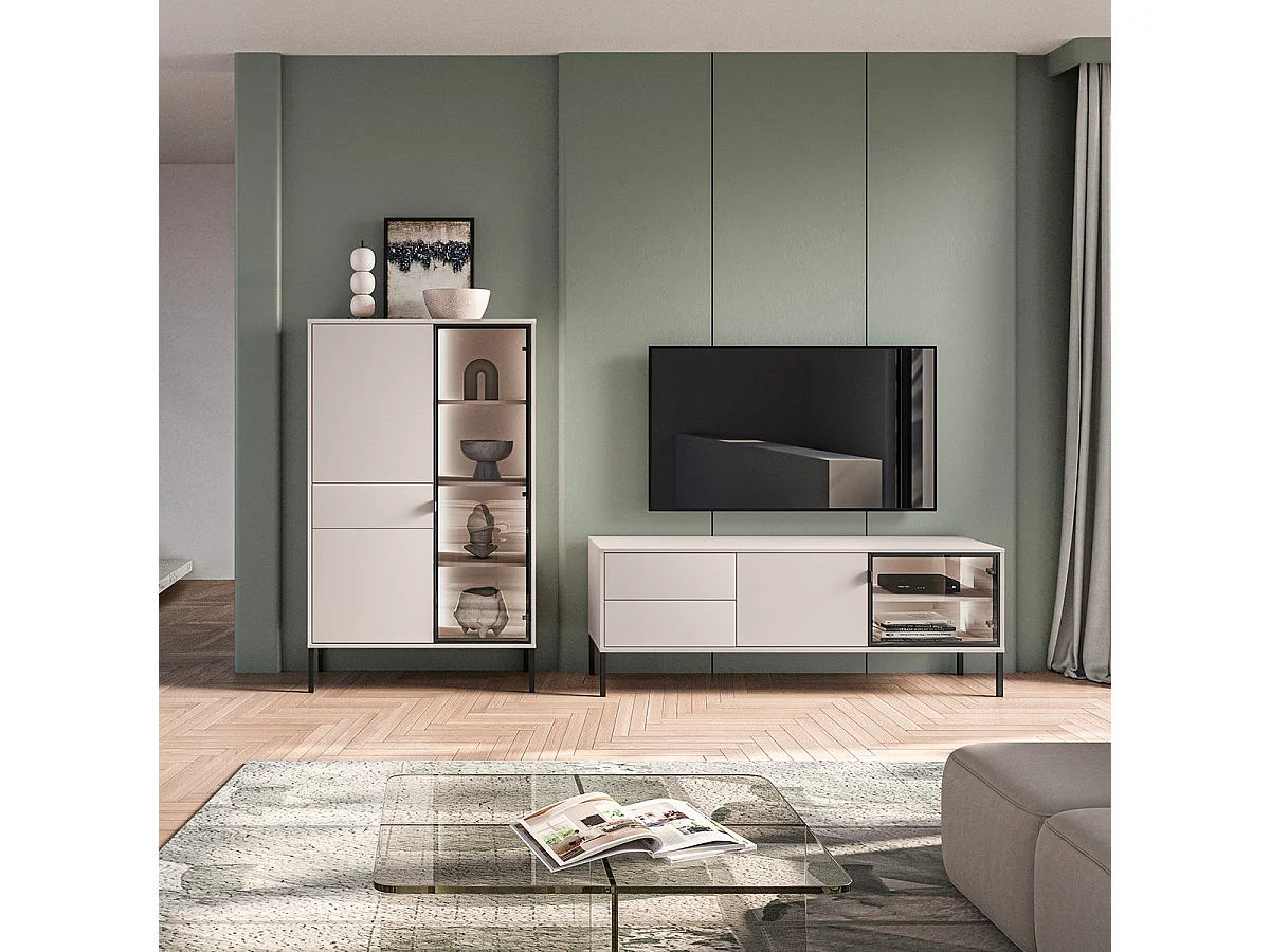 2-door 2-drawer TV stand 160 cm Paige Cashmere and Black