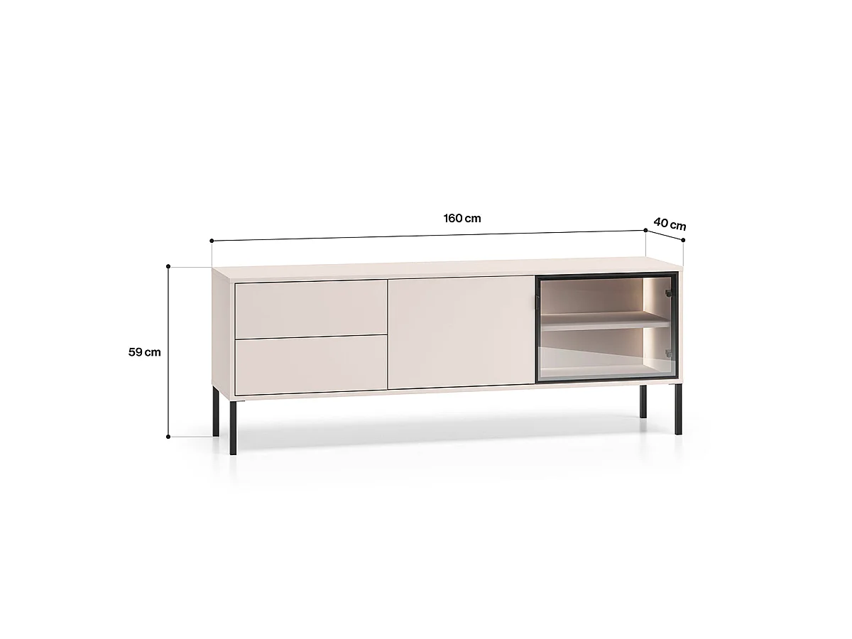 2-door 2-drawer TV stand 160 cm Paige Cashmere and Black