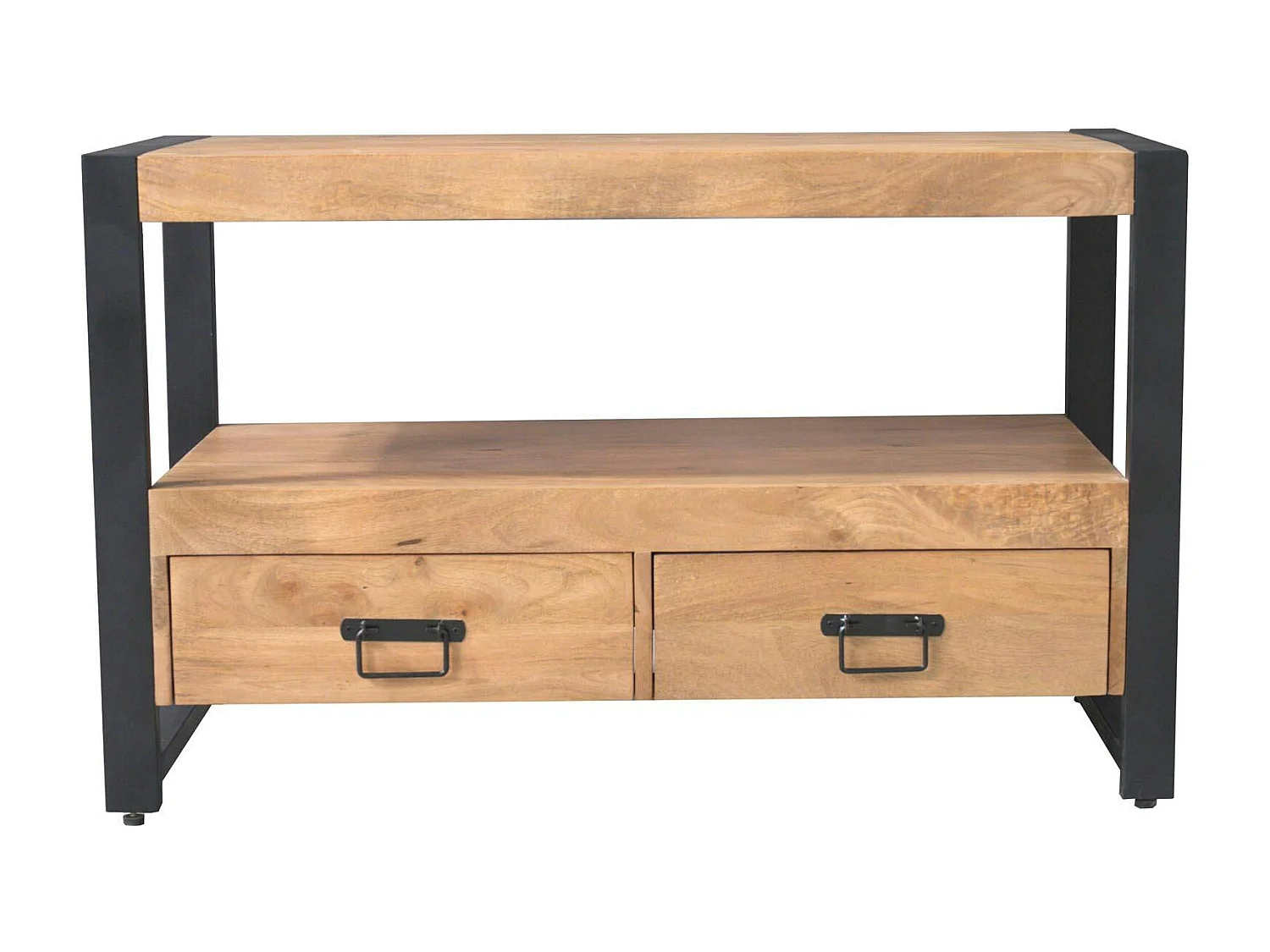 Petit meuble TV bois clair métal noir 2 tiroirs 120 cm MILORA