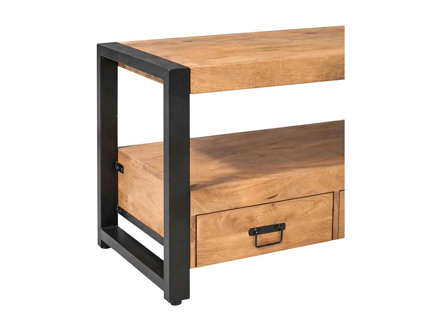 Petit meuble TV bois clair métal noir 2 tiroirs 120 cm MILORA