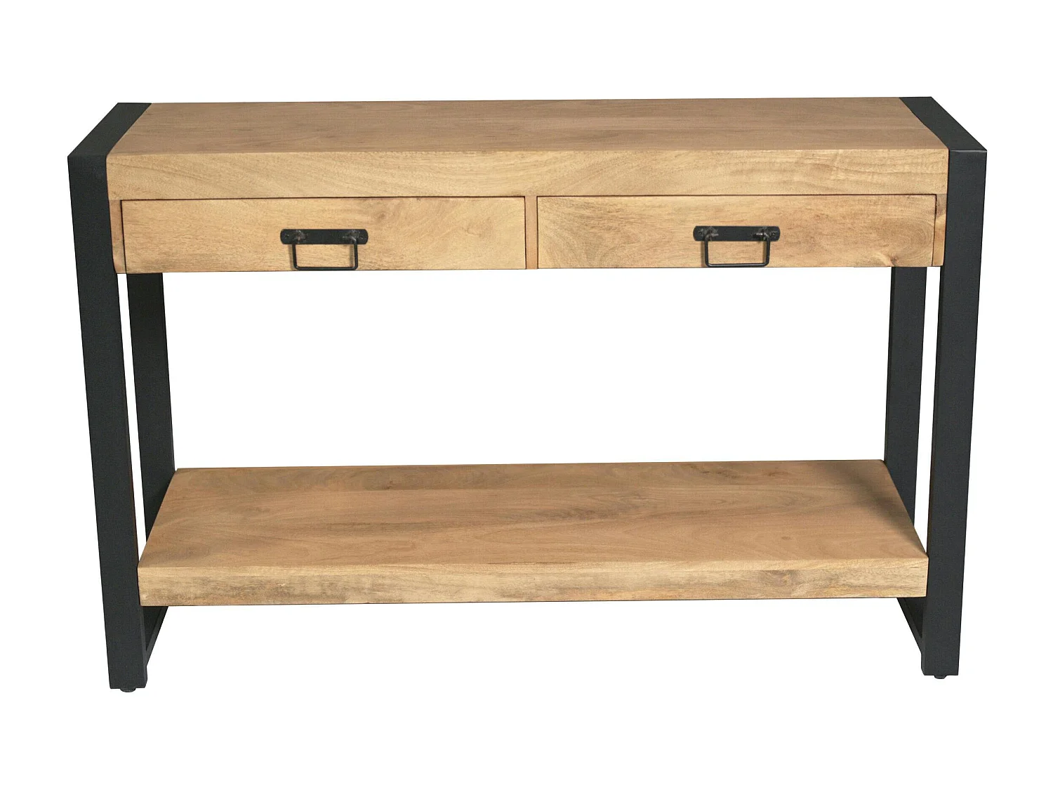 Console d'entrée bois clair métal noir 2 tiroirs MILORA