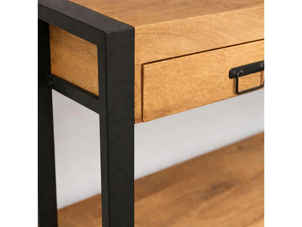 Console d'entrée bois clair métal noir 2 tiroirs MILORA