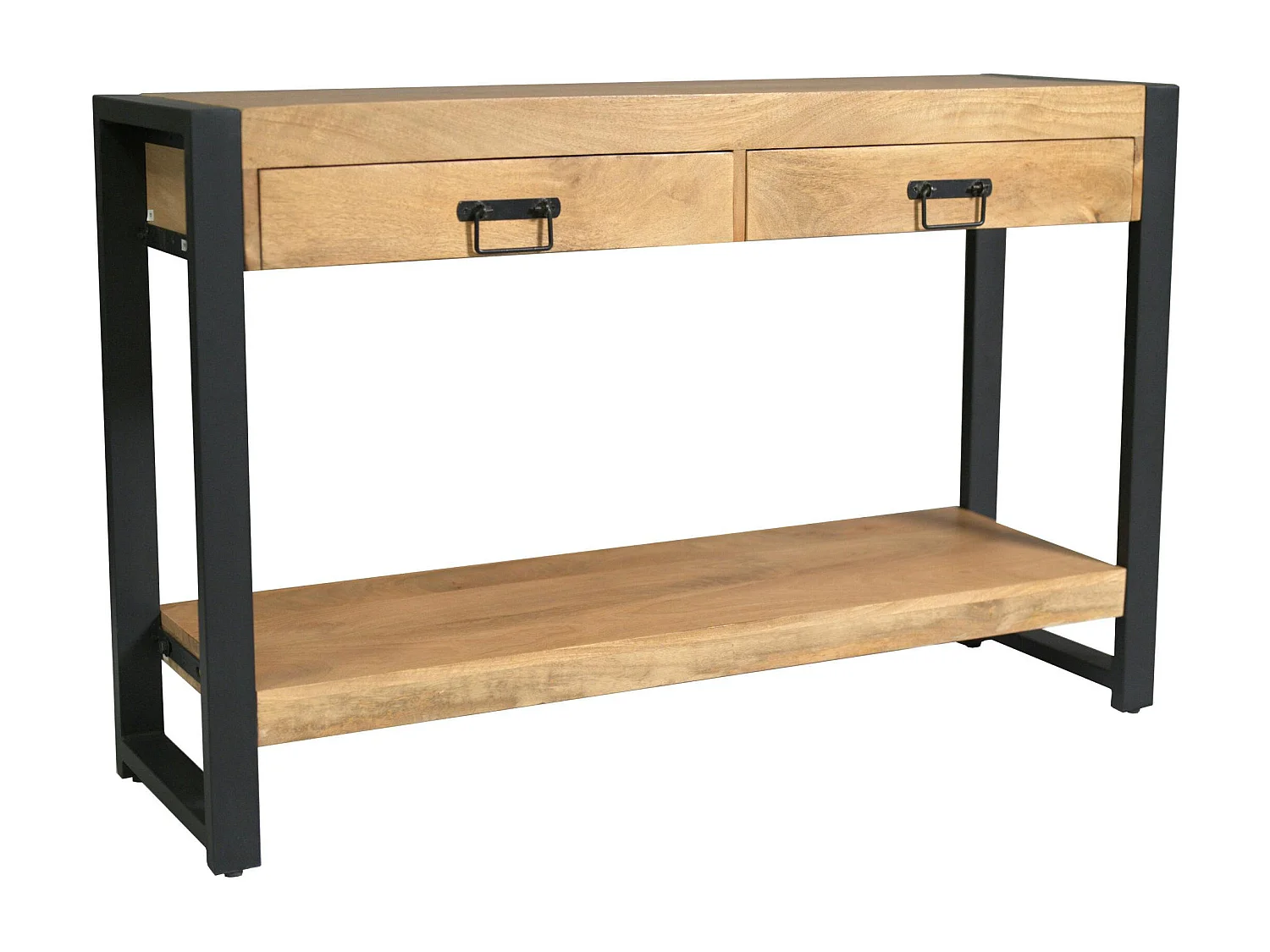 Console d'entrée bois clair métal noir 2 tiroirs MILORA