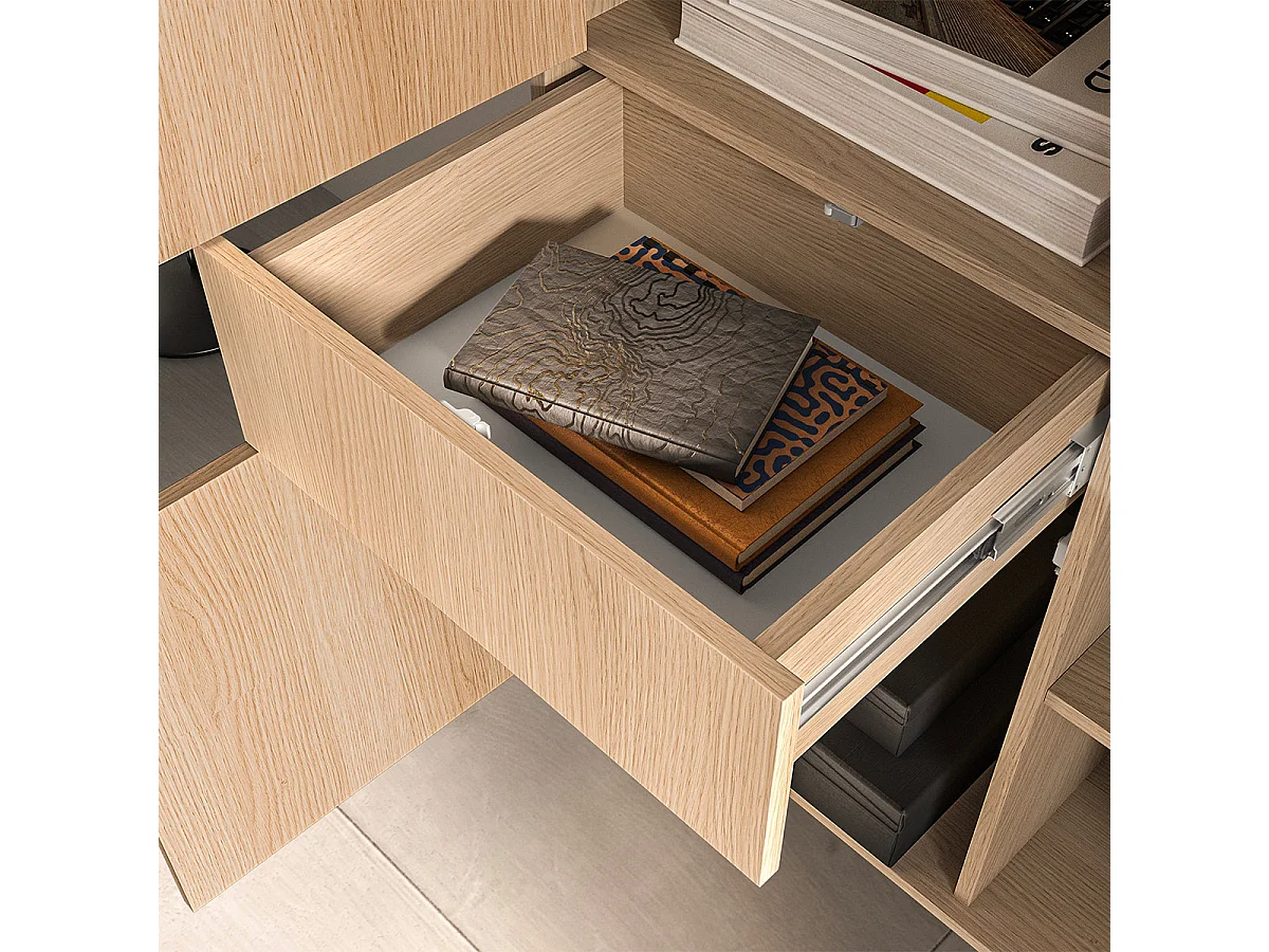 Vaisselier 3 portes 1 tiroir LED inclus Paige Bois et Noir