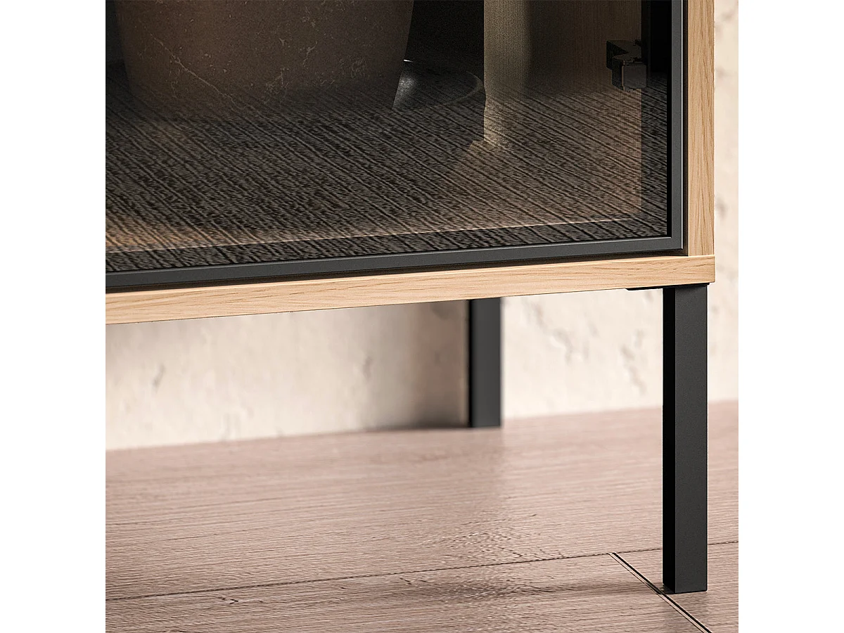 Vaisselier 3 portes 1 tiroir LED inclus Paige Bois et Noir