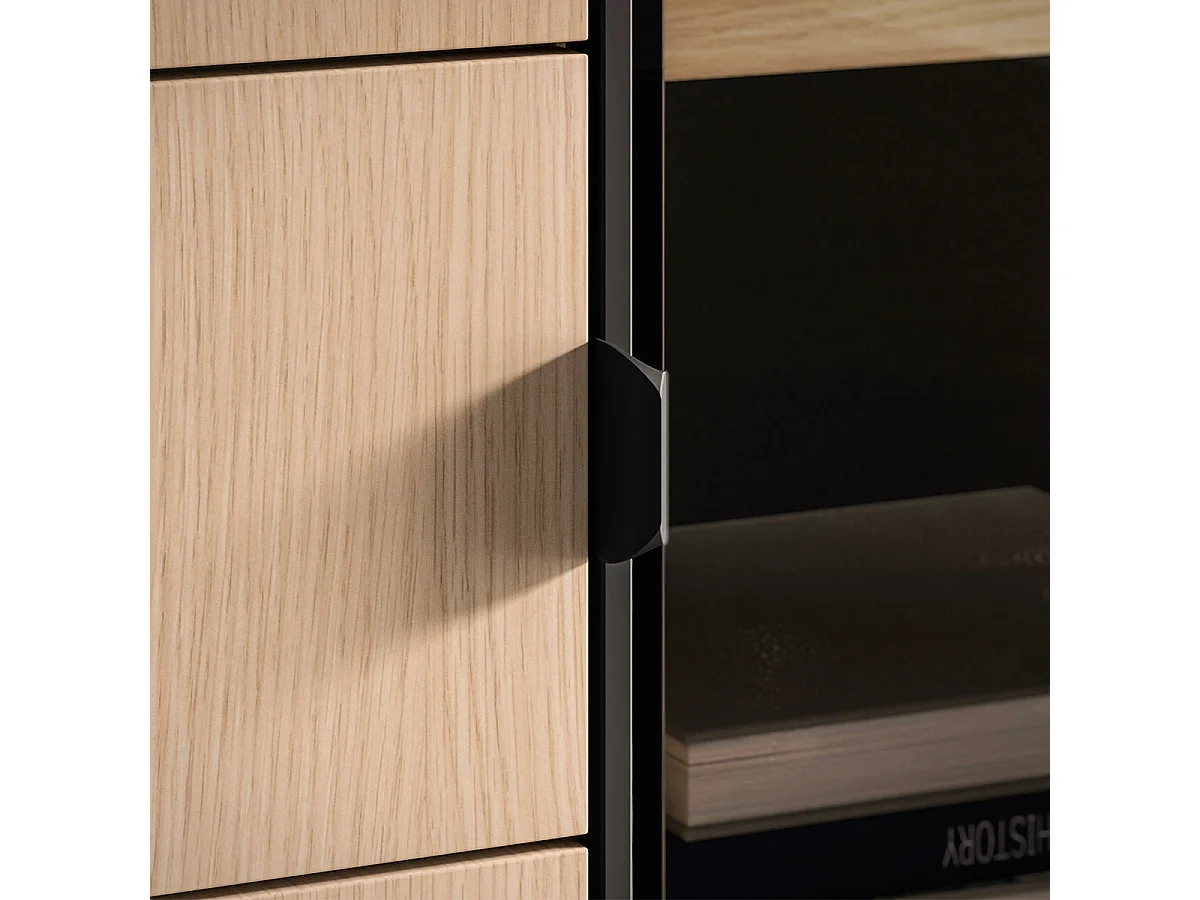 Vaisselier 3 portes 1 tiroir LED inclus Paige Bois et Noir