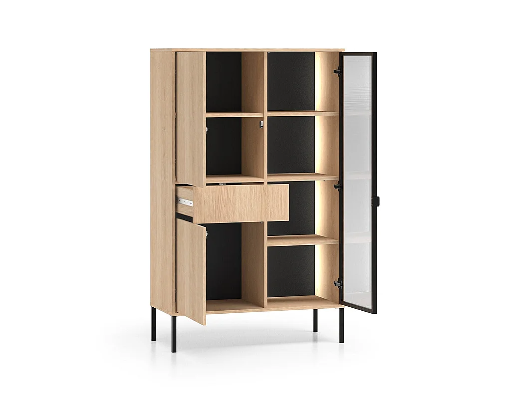 Vaisselier 3 portes 1 tiroir LED inclus Paige Bois et Noir