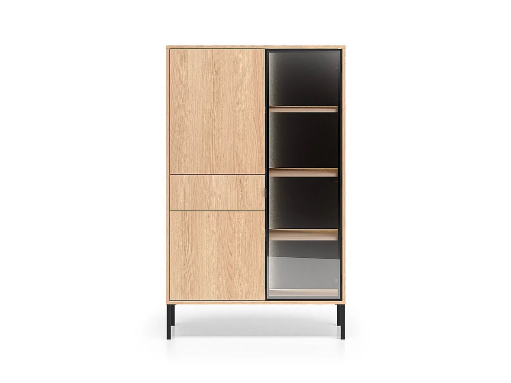 Vaisselier 3 portes 1 tiroir LED inclus Paige Bois et Noir