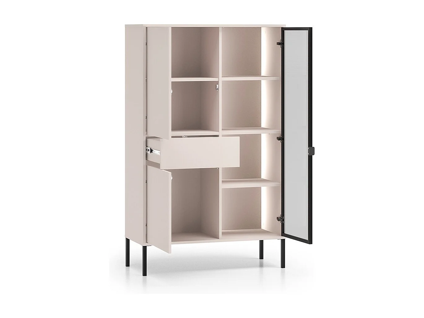 Paige kasjmier en zwarte 3-deurs servieskast met 1 lade