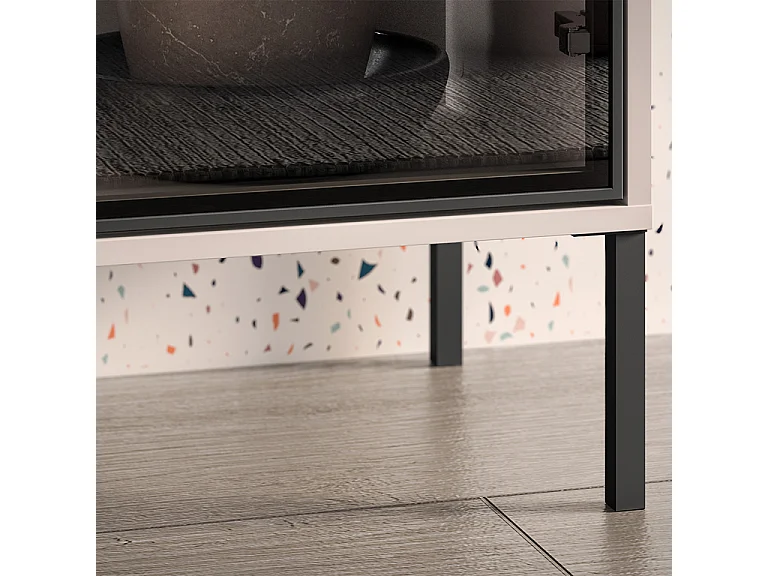 Paige kasjmier en zwarte 3-deurs servieskast met 1 lade