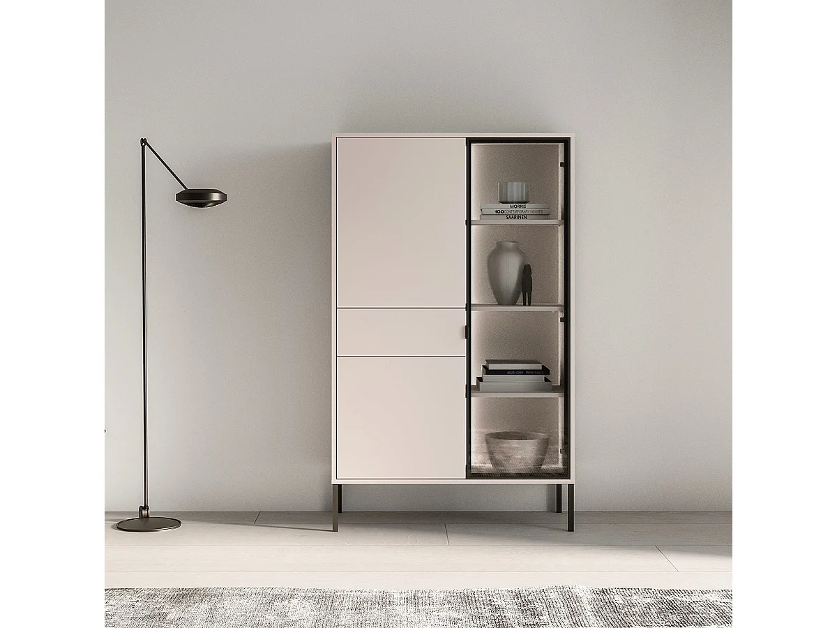 Vaisselier 3 portes 1 tiroir LED inclus Paige Cachemire et Noir